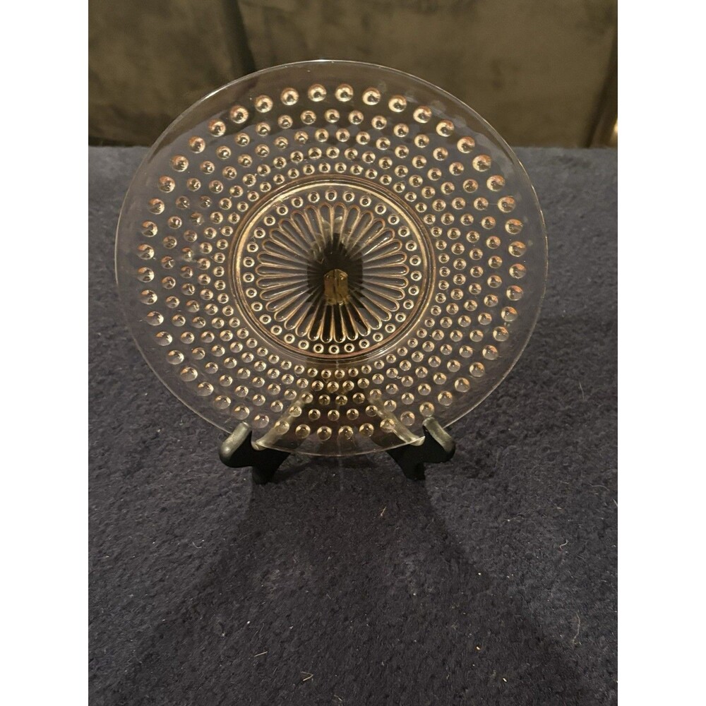 Vintage Anchor Hocking Clear Glass Hobnail Bubble Sunburst Plate 8.5” USA